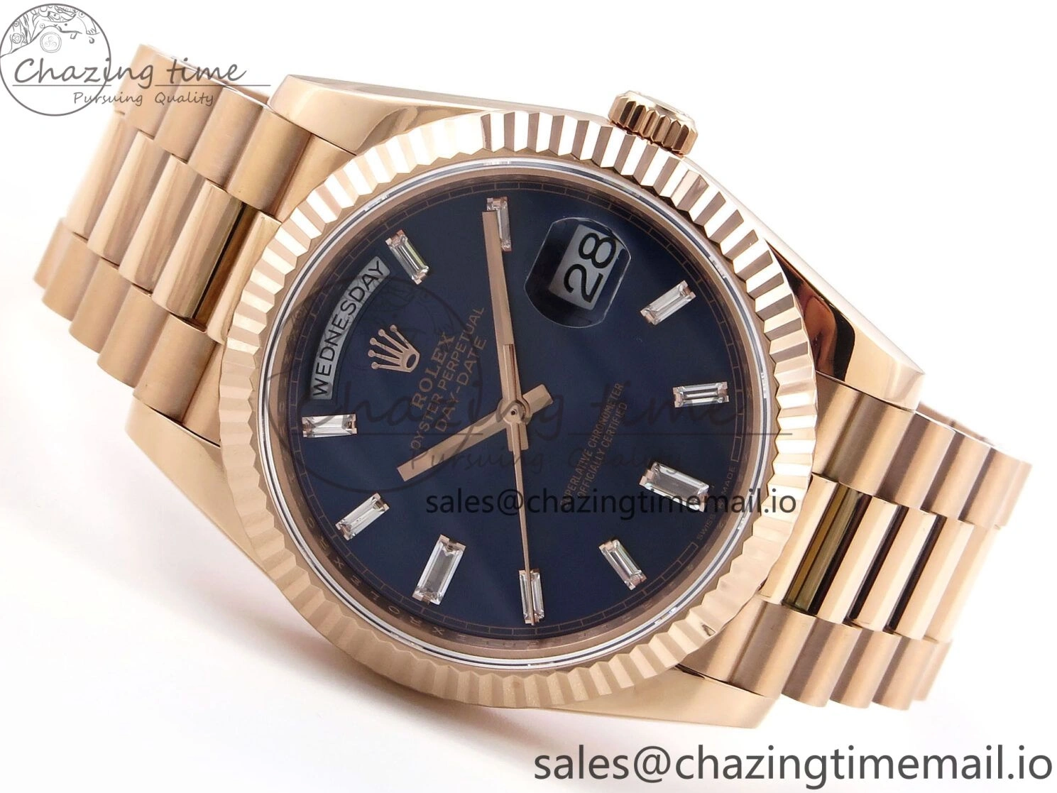 President Markers 228235 Edition Dial on Best Date Blue Bracelet Day VR2836 Diamonds Bezel QF Crystal 40 RG 1:1 0520